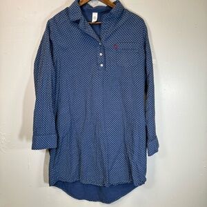 Levi's 100% cotton shirt dress pajama top blue white polkadot tunic large women